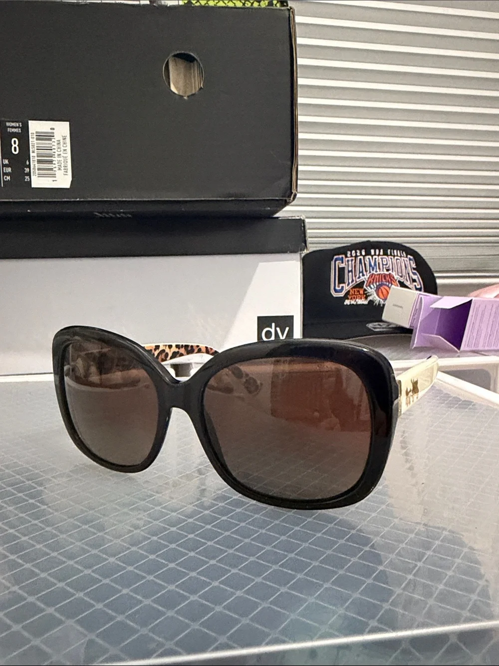 Coach White & Leopard Arm Women's Sunglasses - Black Lenses selling as is